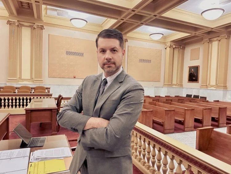Brent in a Pennsylvania courtroom